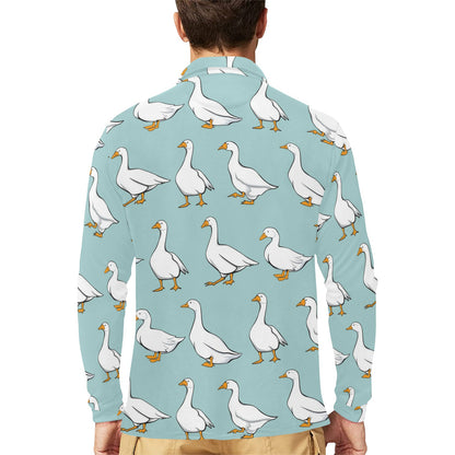 Goose Pattern Print Design 02 Long Sleeve Polo Shirt For Men's
