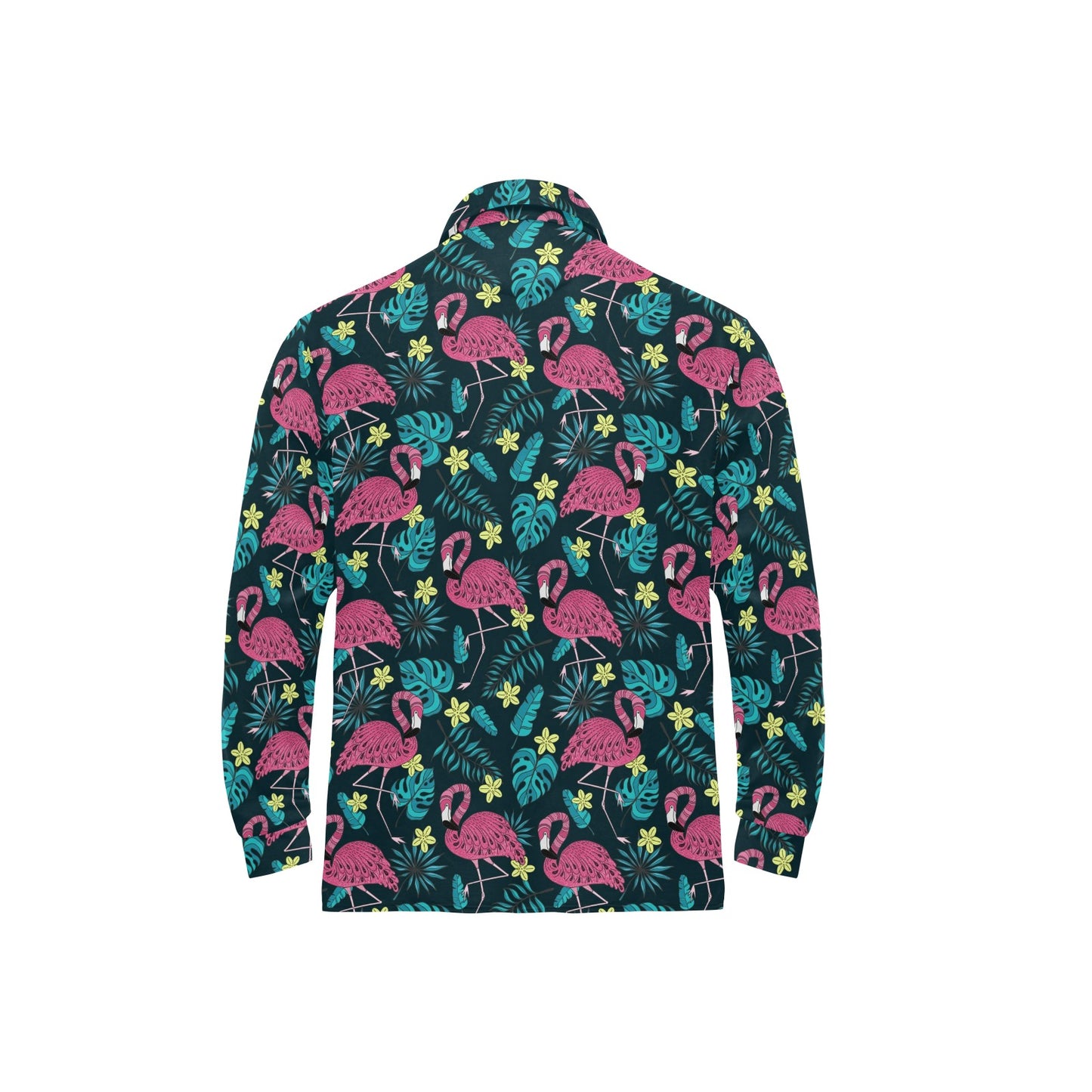 Flamingo Print Pattern Long Sleeve Polo Shirt For Men's