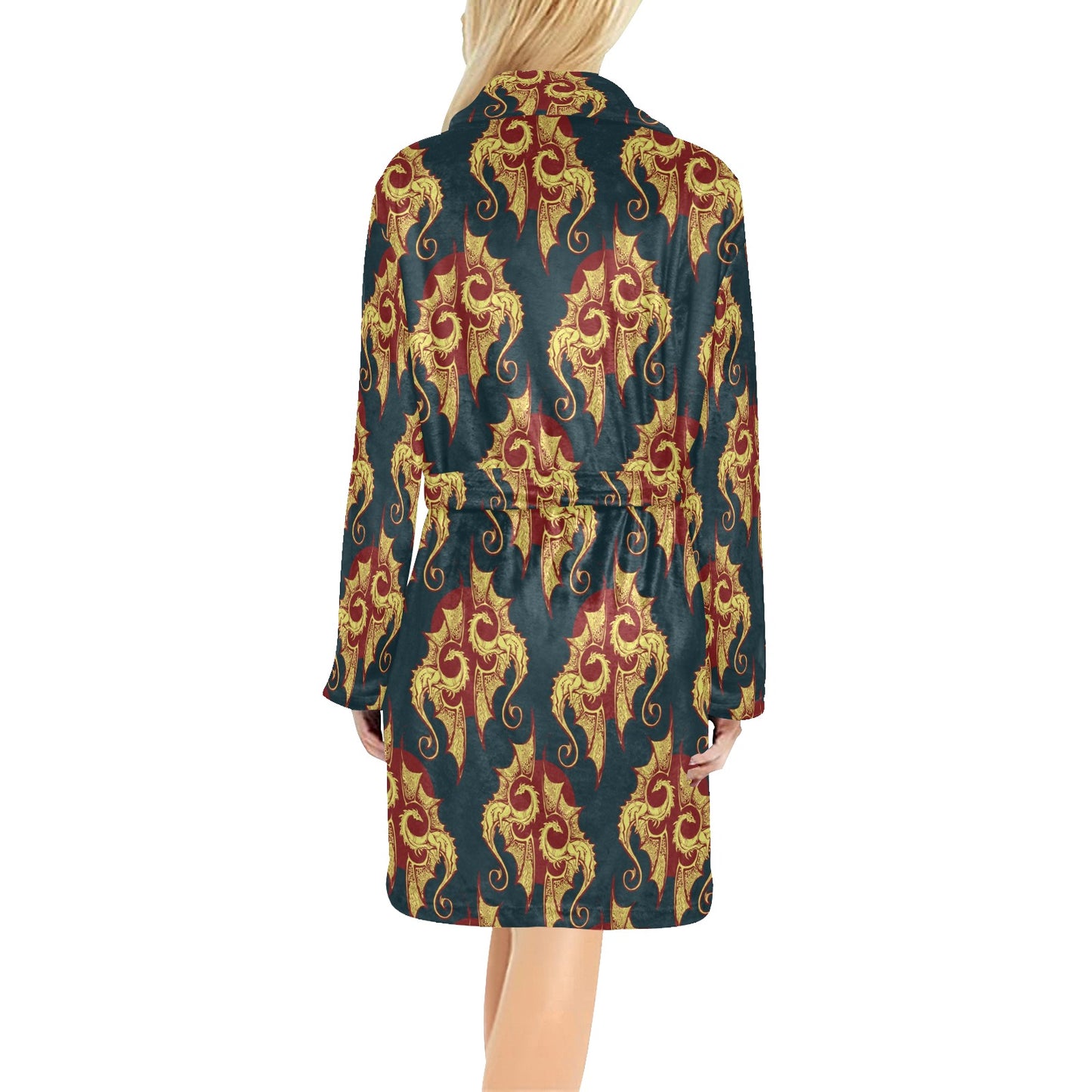 Dragons Gold Design Pattern Women's Fleece Robe