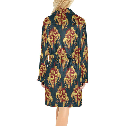 Dragons Gold Design Pattern Women's Fleece Robe