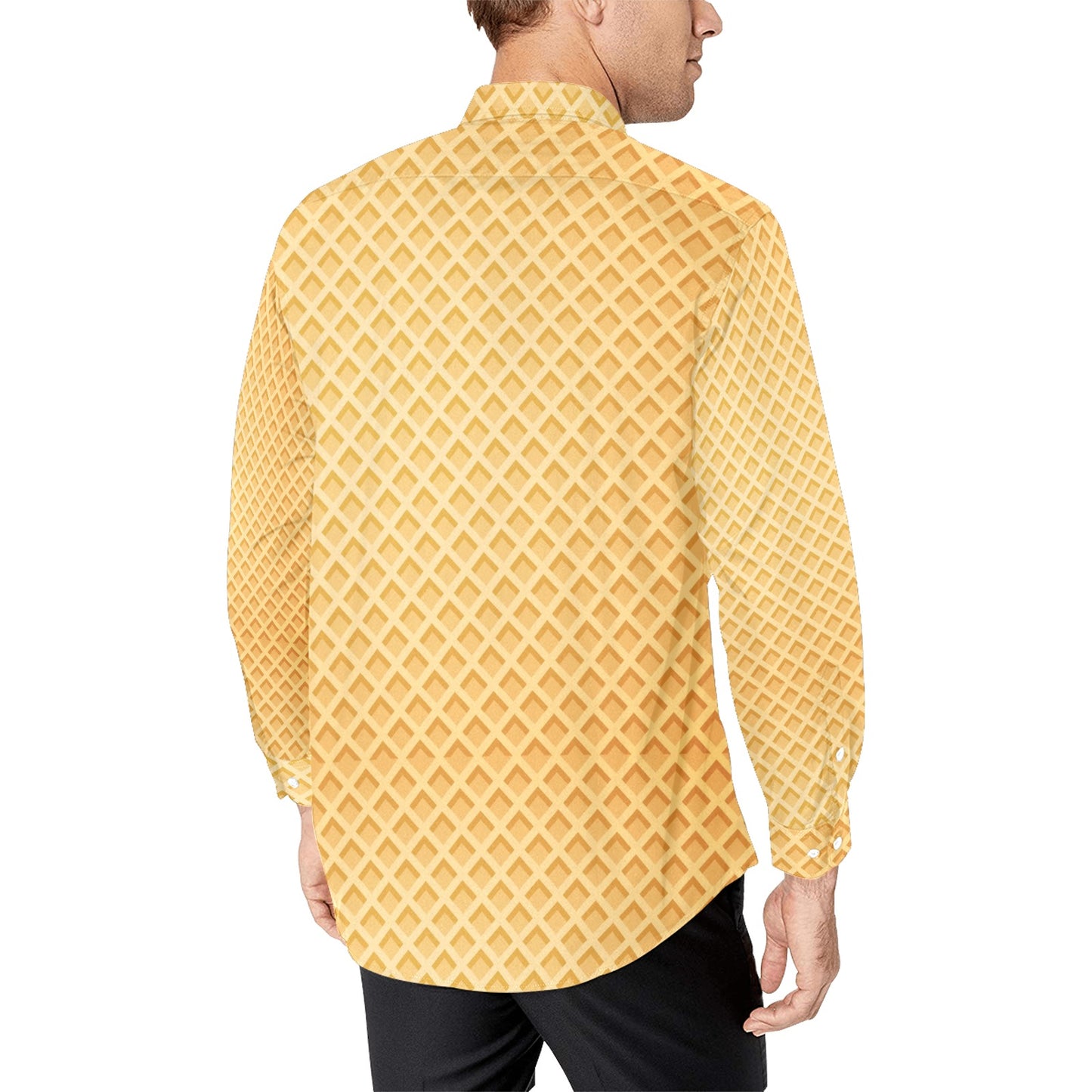 Waffle Texture Print Design LKS302 Men's Long Sleeve Dress Shirt