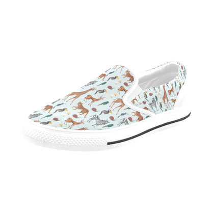 Safari Animal Print Design LKS306 White Slip Ons Canvas Women's Shoes