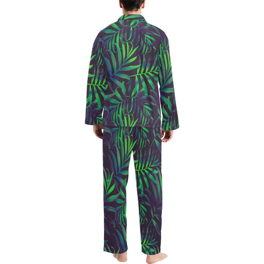 Palm Leaves Pattern Print Design PL01 Men's Long Pajama Set