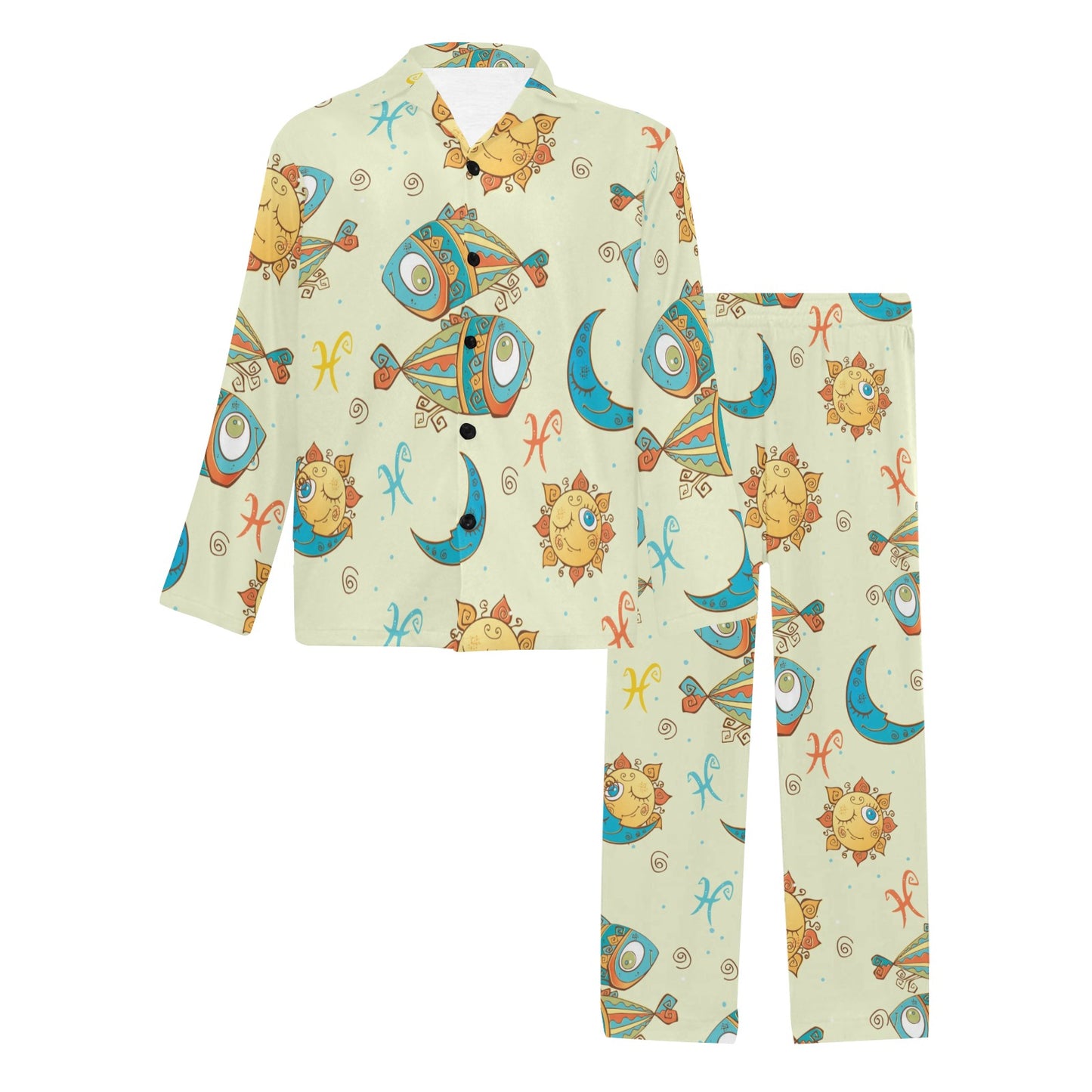 Pisces Pattern Print Design A03 Men's Long Pajama Set