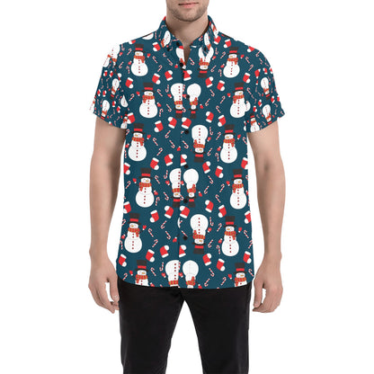 Snowman Print Design LKS301 Men Short Sleeve Button Up Shirt