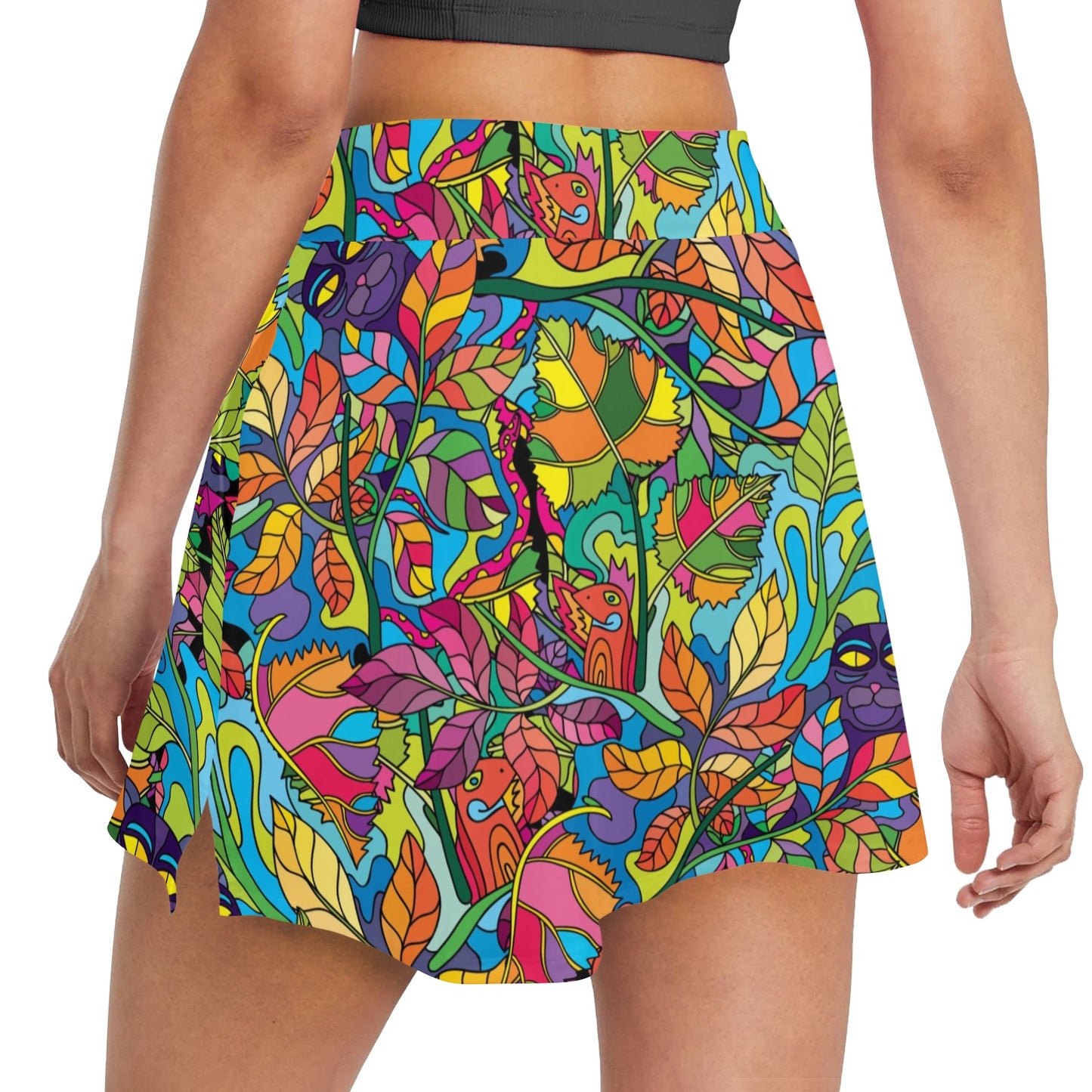Psychedelic Trippy Flower Print 17" Golf & Pickleball Skort with Pockets