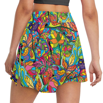 Psychedelic Trippy Flower Print 17" Golf & Pickleball Skort with Pockets