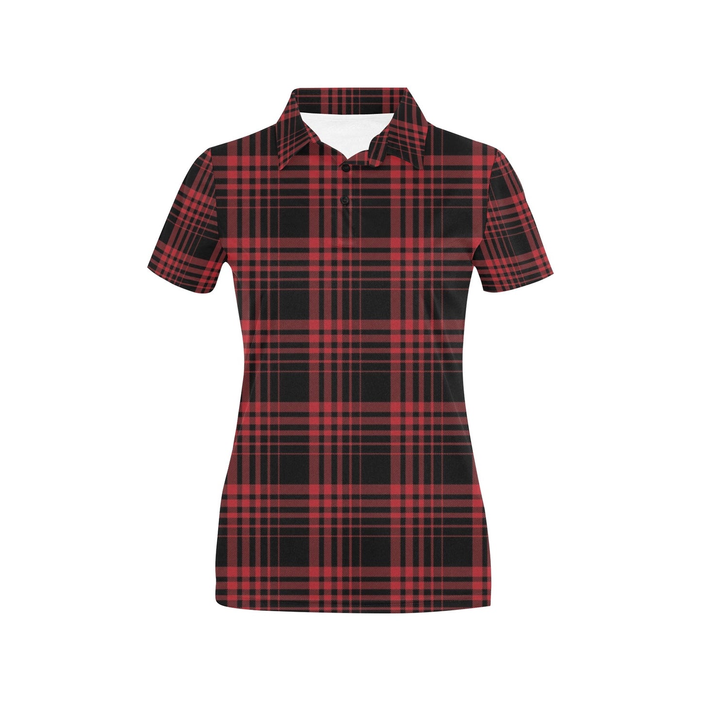 Tartan Red Black Print Design LKS303 Women's Polo Shirt