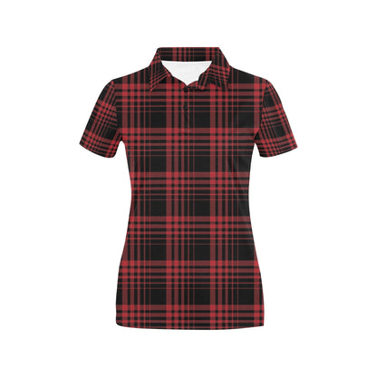 Tartan Red Black Print Design LKS303 Women's Polo Shirt