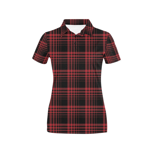 Tartan Red Black Print Design LKS303 Women's Polo Shirt