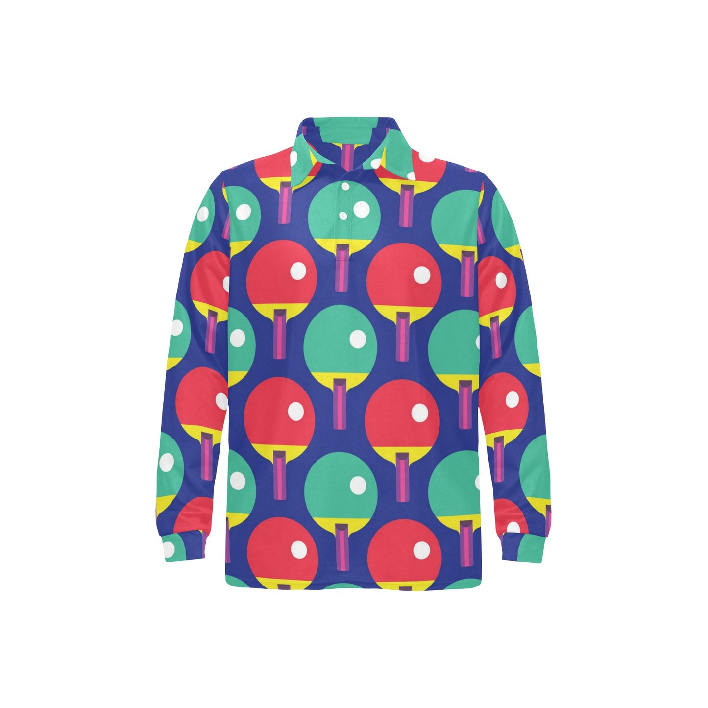 Ping Pong Pattern Print Design A03 Long Sleeve Polo Shirt For Men's