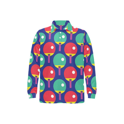 Ping Pong Pattern Print Design A03 Long Sleeve Polo Shirt For Men's