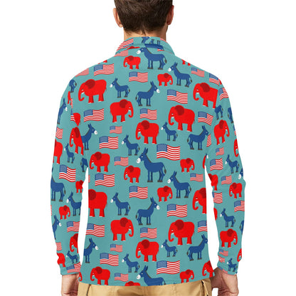 Donkey Red Elephant Pattern Print Design 03 Long Sleeve Polo Shirt For Men's