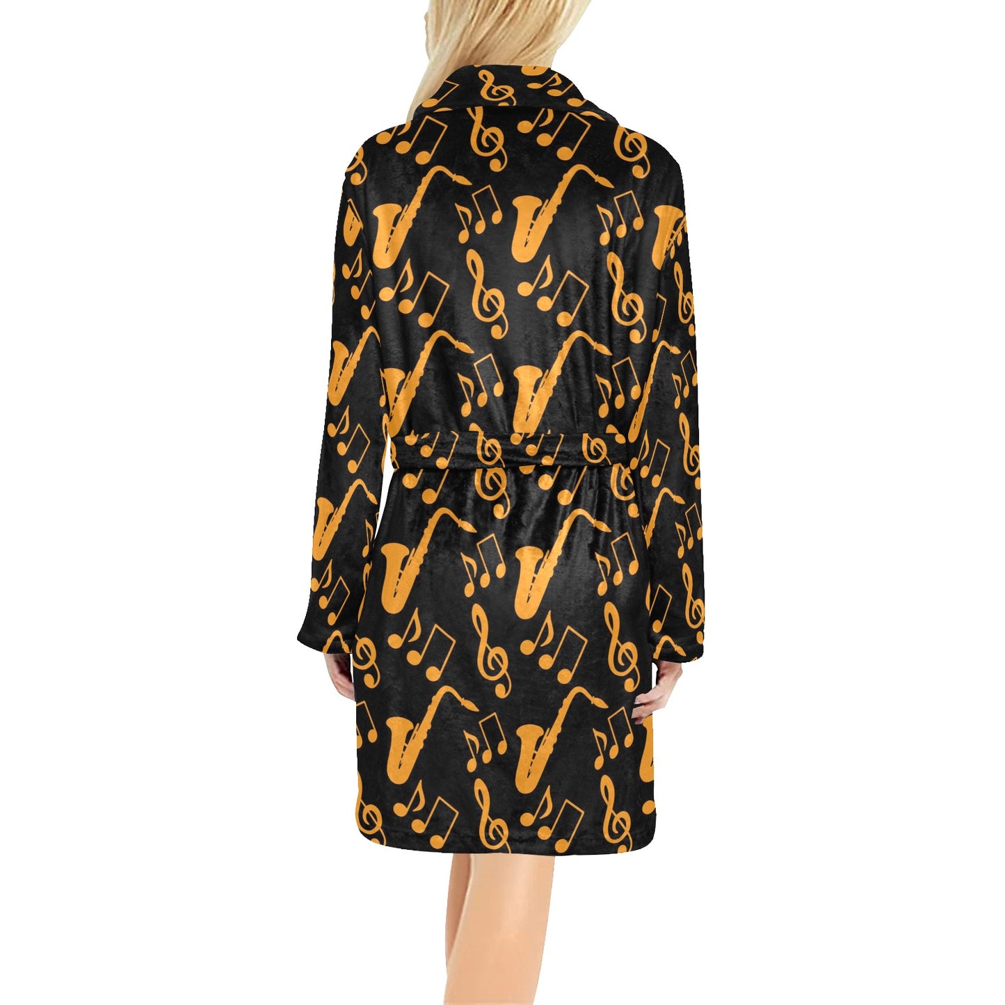 Saxophone Pattern Print Design 02 Women's Fleece Robe