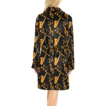 Saxophone Pattern Print Design 02 Women's Fleece Robe