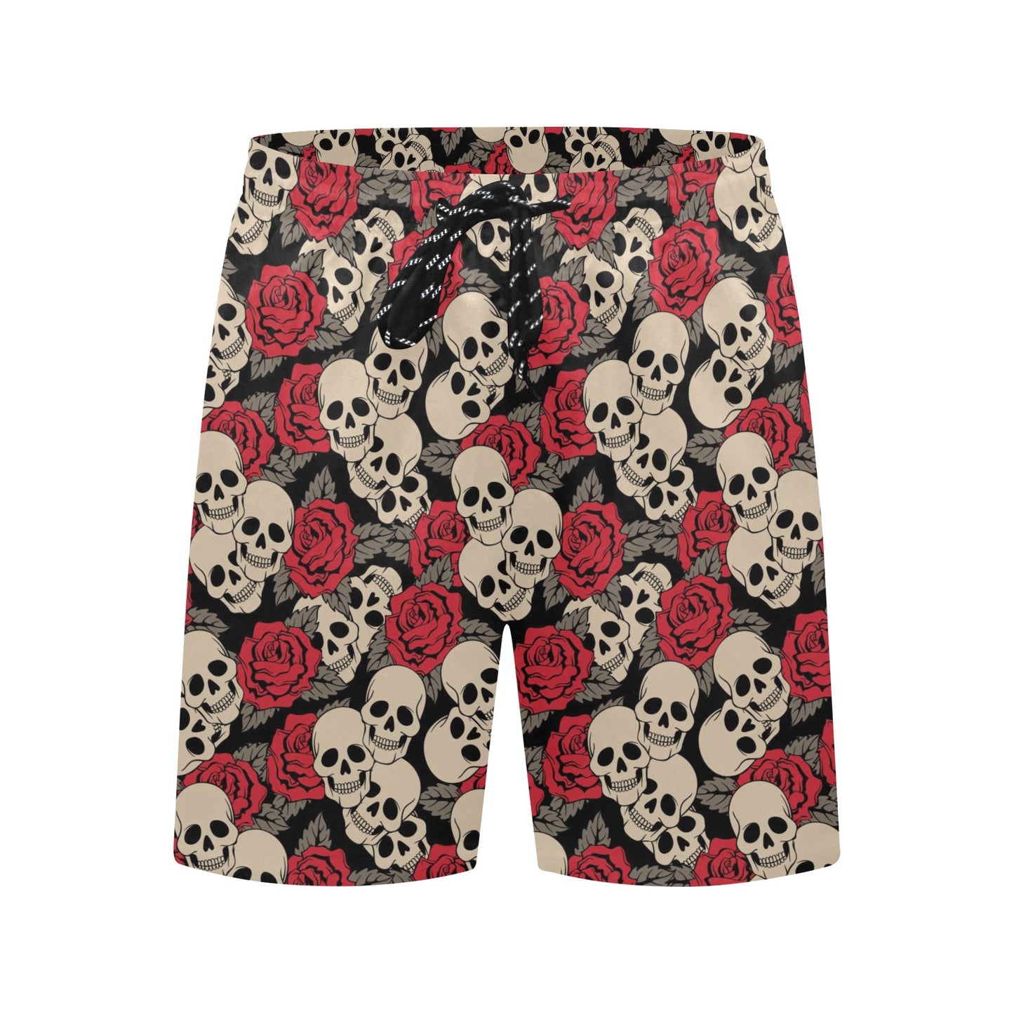 Skull And Roses Print Design LKS301 Men's Swim Trunks Beach Shorts
