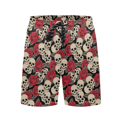 Skull And Roses Print Design LKS301 Men's Swim Trunks Beach Shorts