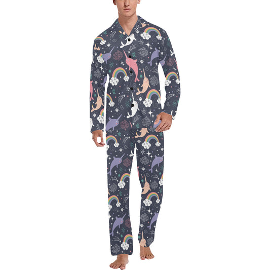 Narwhal Pattern Print Design 01 Men's Long Pajama Set