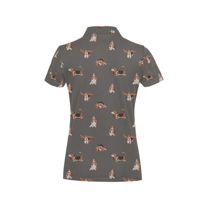 Basset Hound Pattern Print Design 03 Women's Polo Shirt