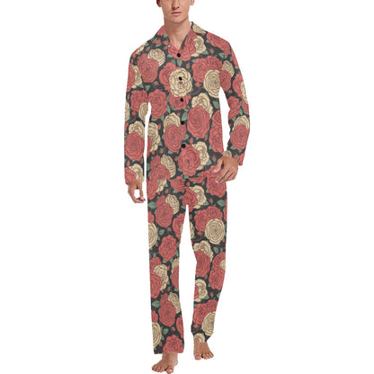 Camellia Pattern Print Design CM01 Men's Long Pajama Set