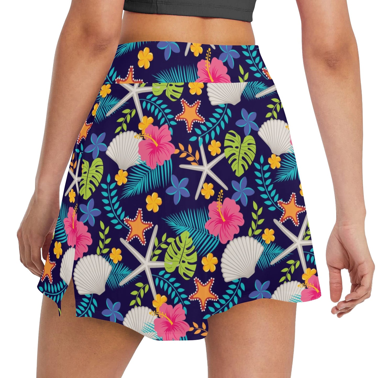 Beach Seashell Floral Theme 17" Golf & Pickleball Skort with Pockets