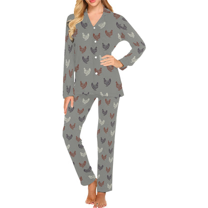 Chicken Pattern Print Design 01 Women's Long Pajama Set