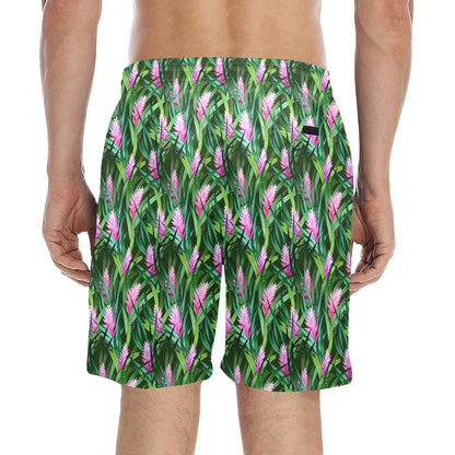 Tropical Folower Pink Heliconia Print Men's Swim Trunks Beach Shorts