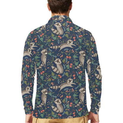 Raccoon Pattern Print Design A02 Long Sleeve Polo Shirt For Men's