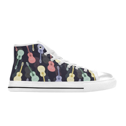 Acoustic Guitar Print Design LKS401 Men's High Top Canvas Shoes