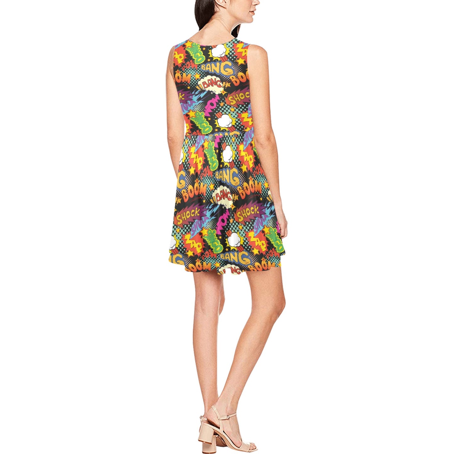Comic Book Pattern Print Design 01 Sleeveless Dress