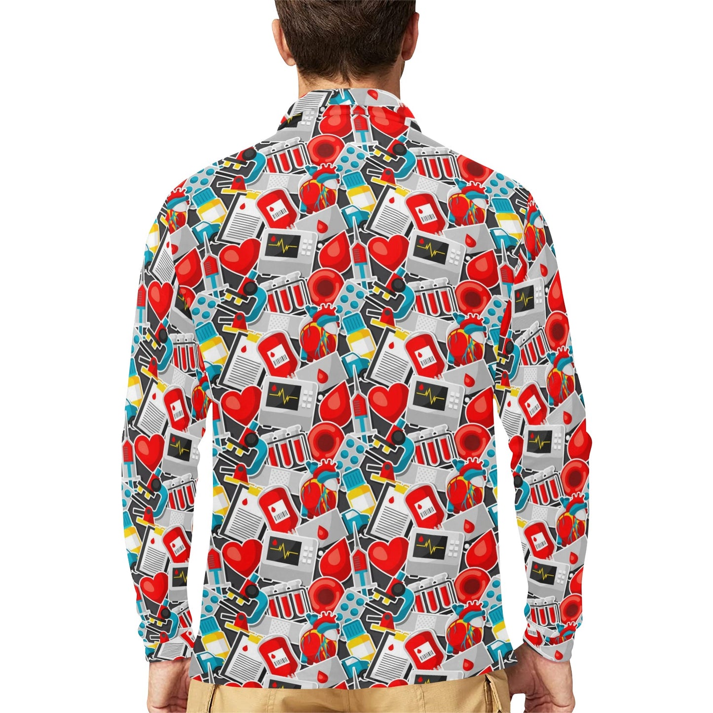 Phlebotomist Medical Themed Long Sleeve Polo Shirt For Men's