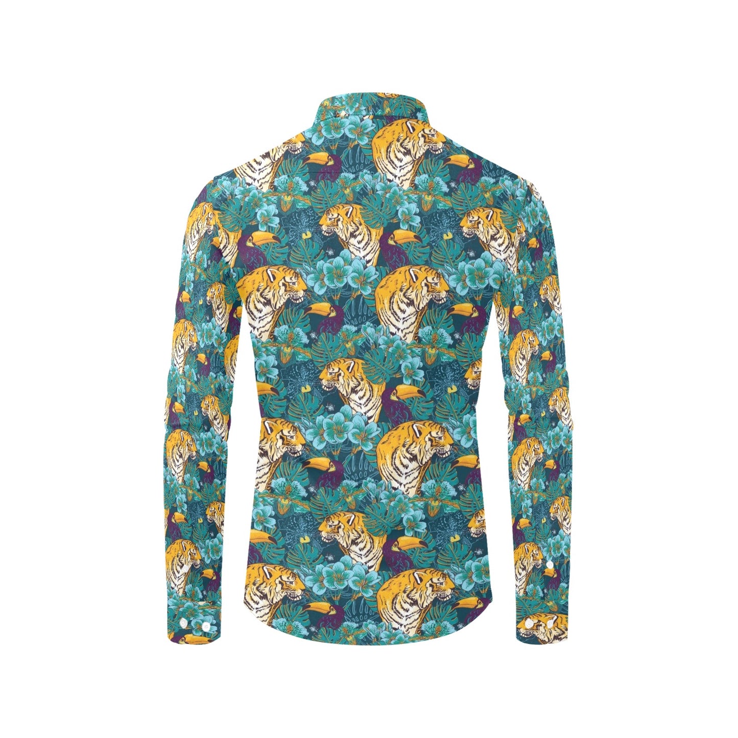Tiger Tropical Print Design LKS301 Men's Long Sleeve Dress Shirt