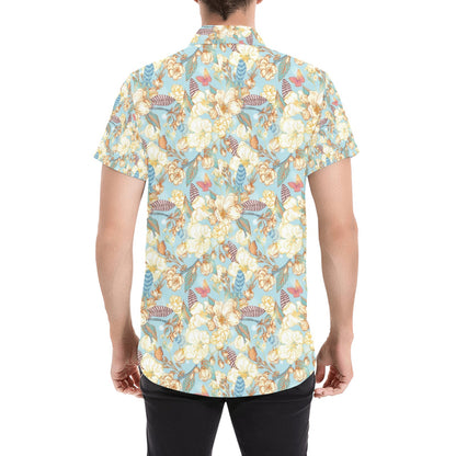 Summer Floral Print Design LKS302 Men Short Sleeve Button Up Shirt