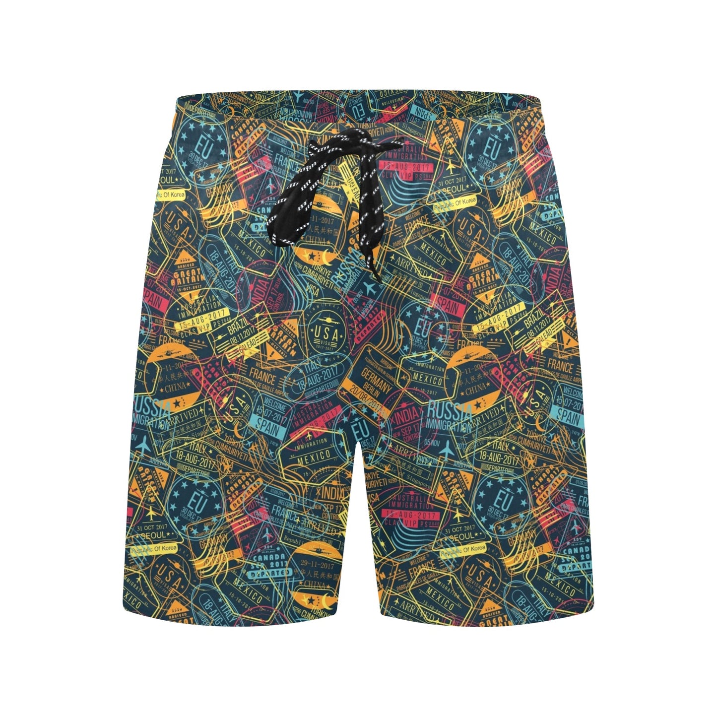 Travel Stamp Colorful Print Design LKS304 Men's Swim Trunks Beach Shorts