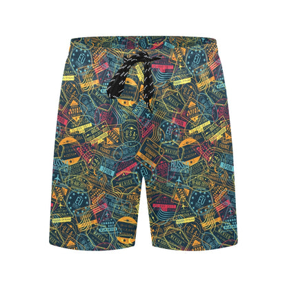 Travel Stamp Colorful Print Design LKS304 Men's Swim Trunks Beach Shorts