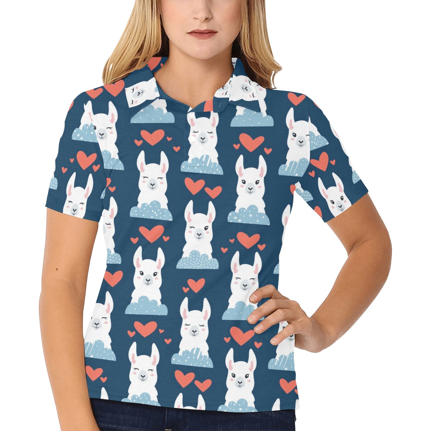 Alpaca Love Pattern Print Design 05 Women's Polo Shirt