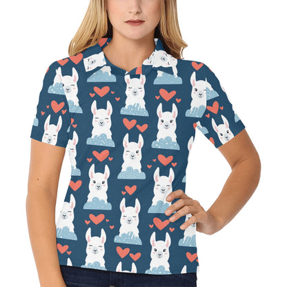 Alpaca Love Pattern Print Design 05 Women's Polo Shirt