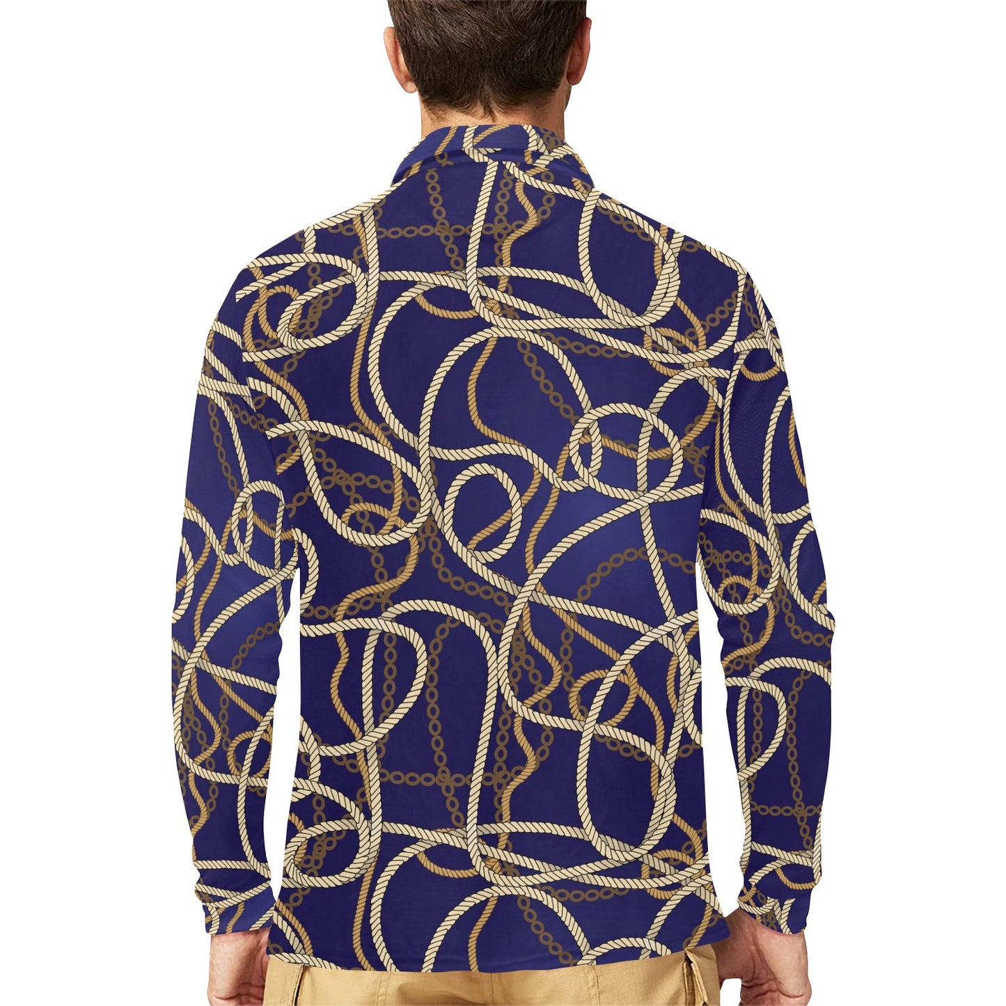 Rope Pattern Print Design A01 Long Sleeve Polo Shirt For Men's