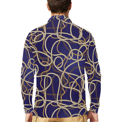 Rope Pattern Print Design A01 Long Sleeve Polo Shirt For Men's