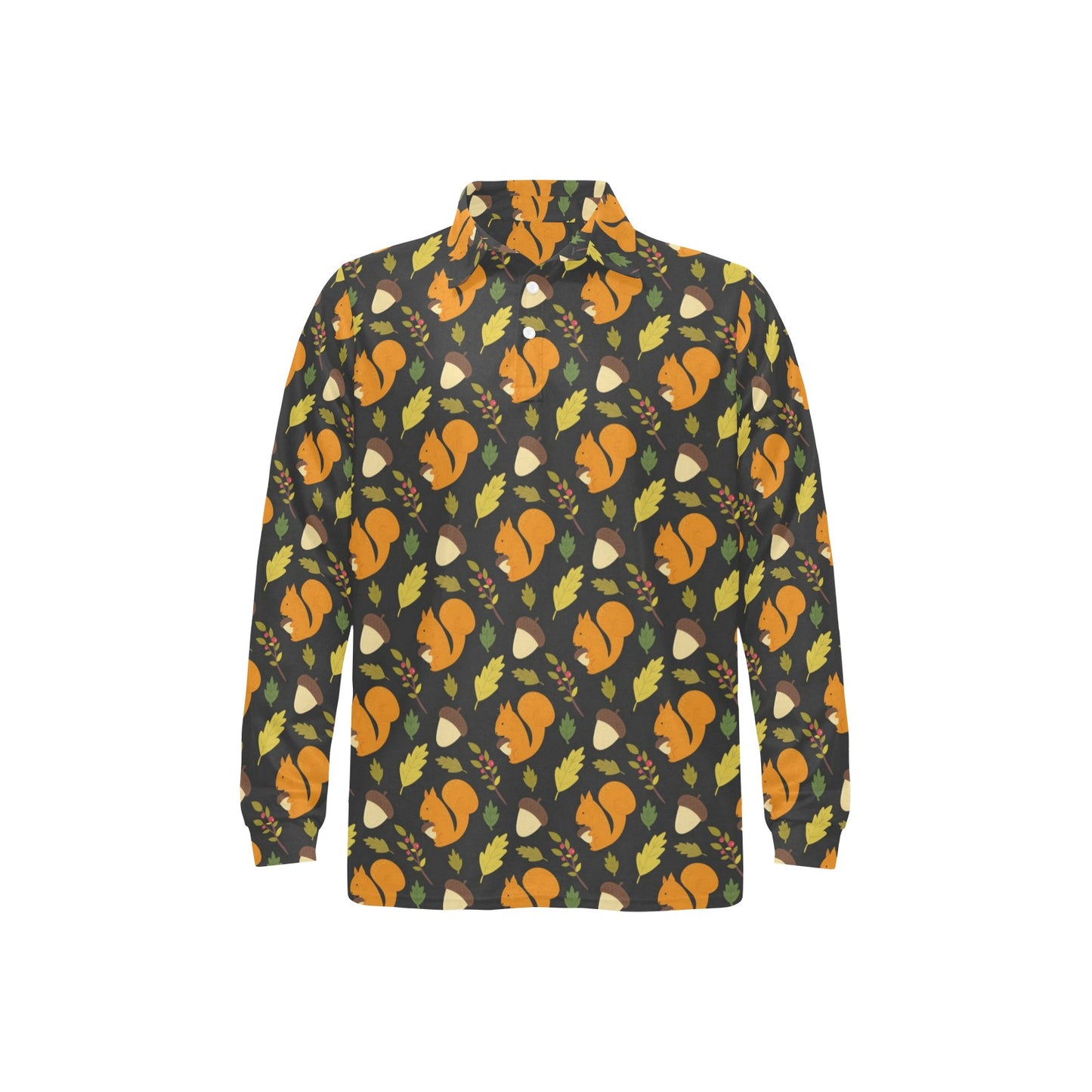Squirrel Print Design LKS301 Long Sleeve Polo Shirt For Men's