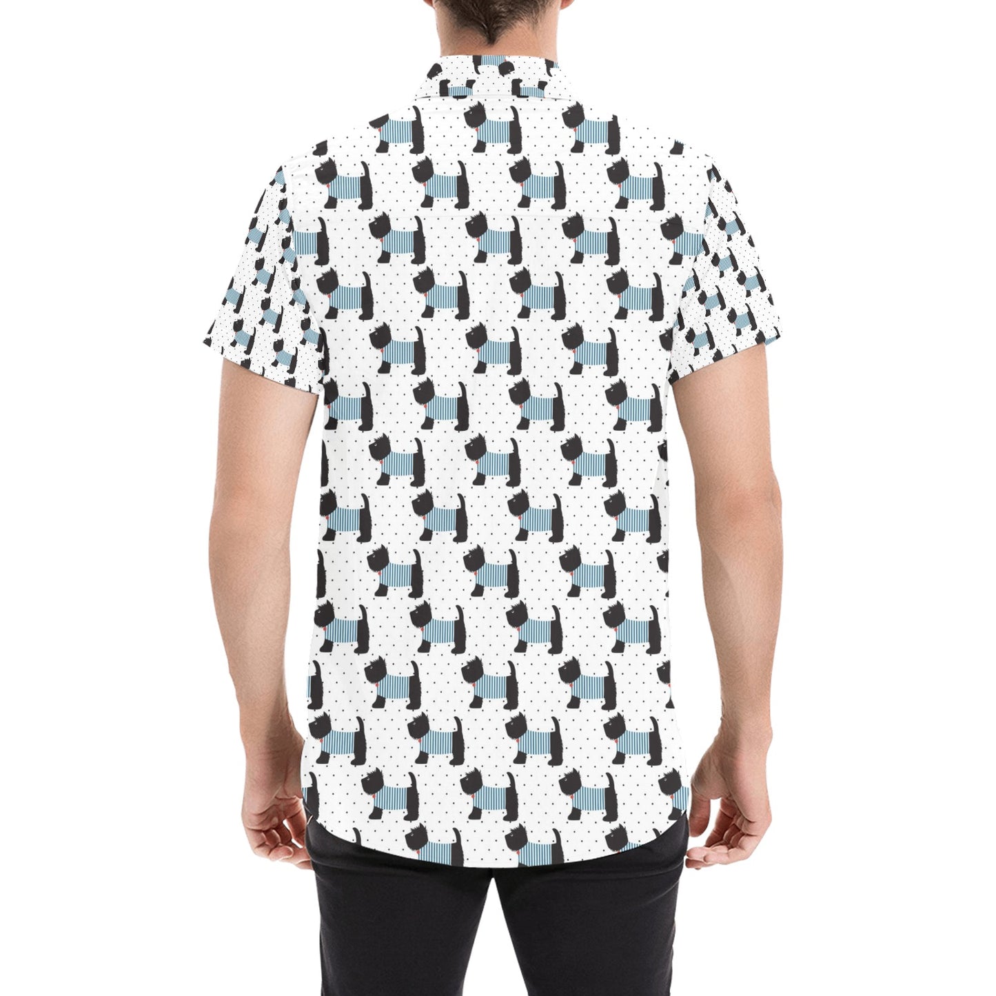Scottish Terriers Print Design LKS3012 Men Short Sleeve Button Up Shirt