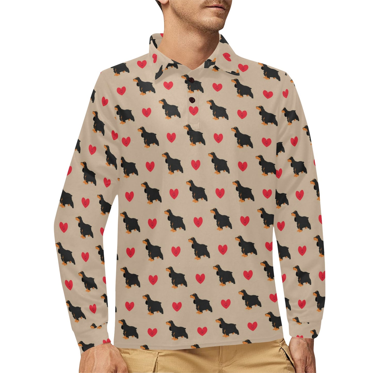 Cocker Pattern Print Design 02 Long Sleeve Polo Shirt For Men's