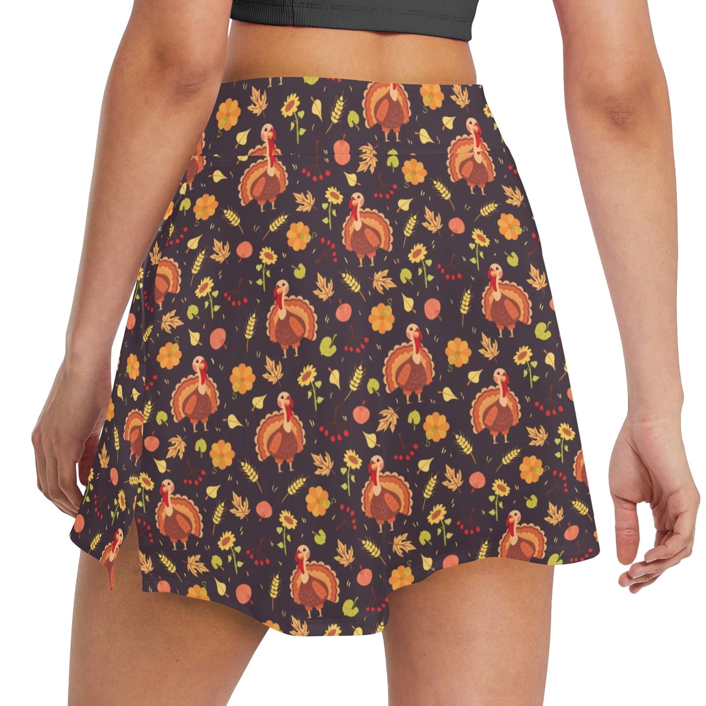 Thanksgiving Print Design LKS305 17" Golf & Pickleball Skort with Pockets