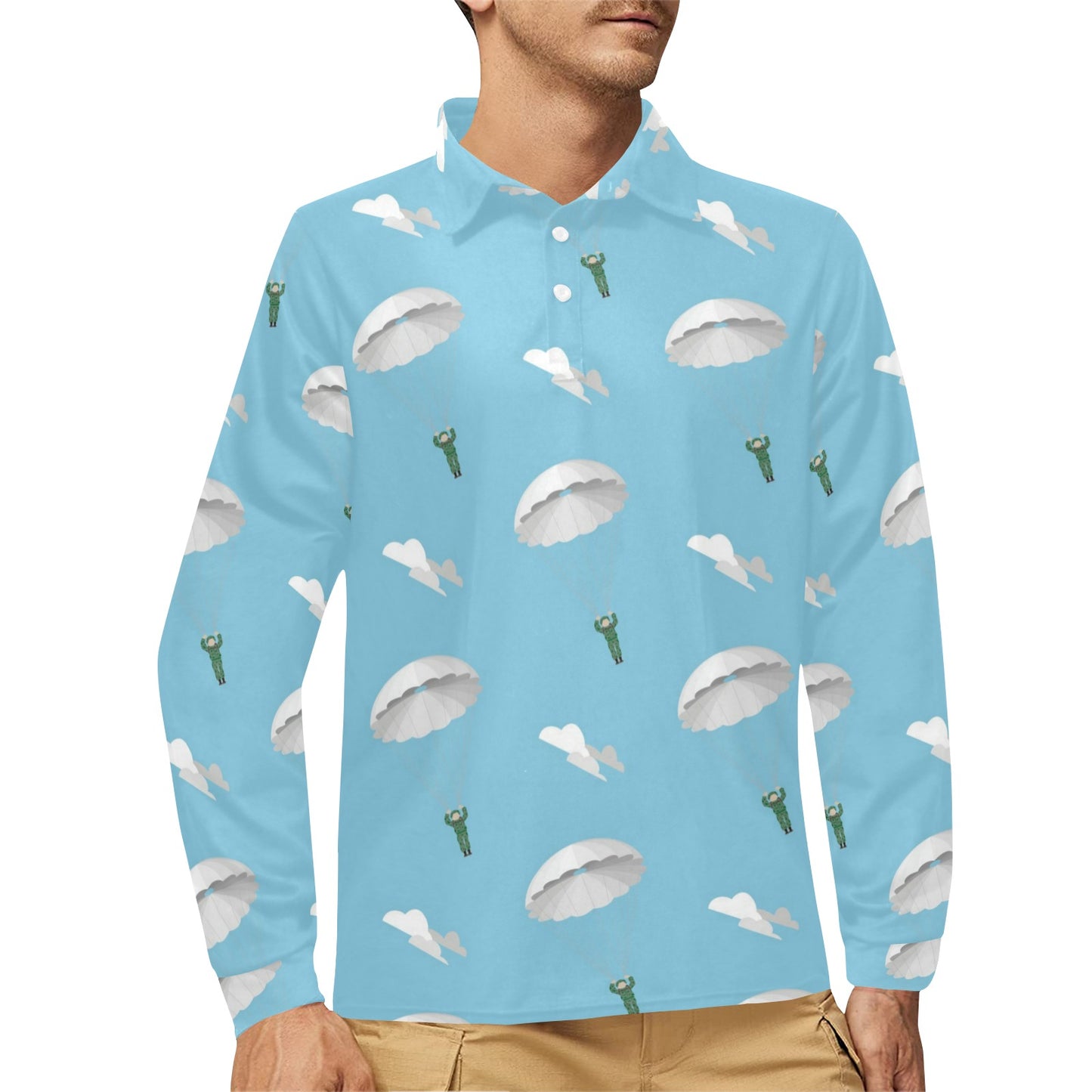 Paratrooper Pattern Print Design A02 Long Sleeve Polo Shirt For Men's