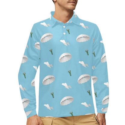 Paratrooper Pattern Print Design A02 Long Sleeve Polo Shirt For Men's