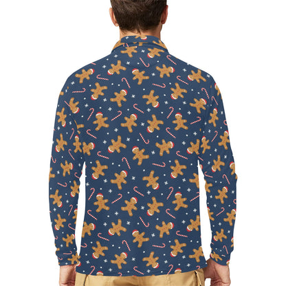 Gingerbread Pattern Print Design 01 Long Sleeve Polo Shirt For Men's