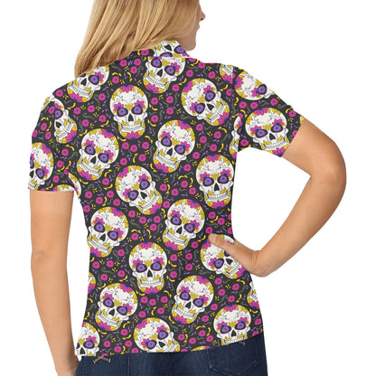sugar skull Floral Pattern Women's Polo Shirt