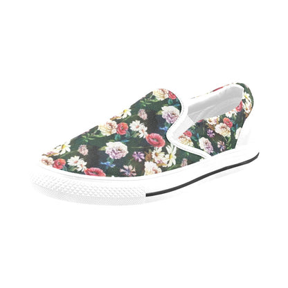Summer Floral Print Design LKS303 White Slip Ons Canvas Women's Shoes