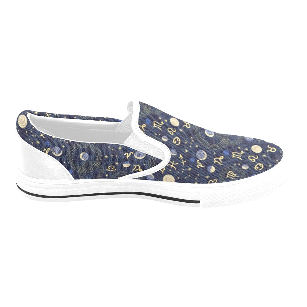 Zodiac Print Design LKS302 White Slip Ons Canvas Women's Shoes