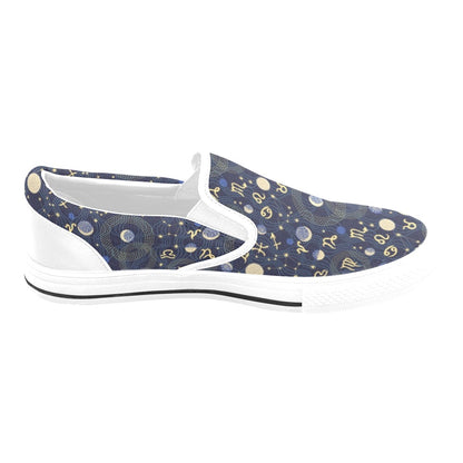 Zodiac Print Design LKS302 White Slip Ons Canvas Women's Shoes